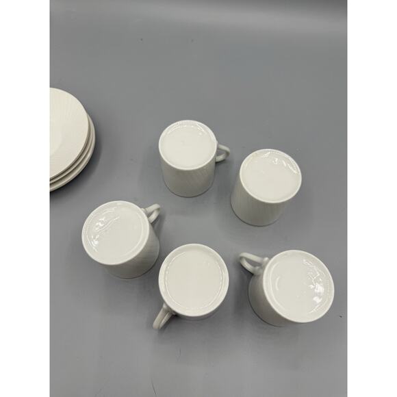 Set of 5 White Porcelain Espresso Cups & Saucers Ribbed Textured Pattern 2.5” - Picture 14 of 14
